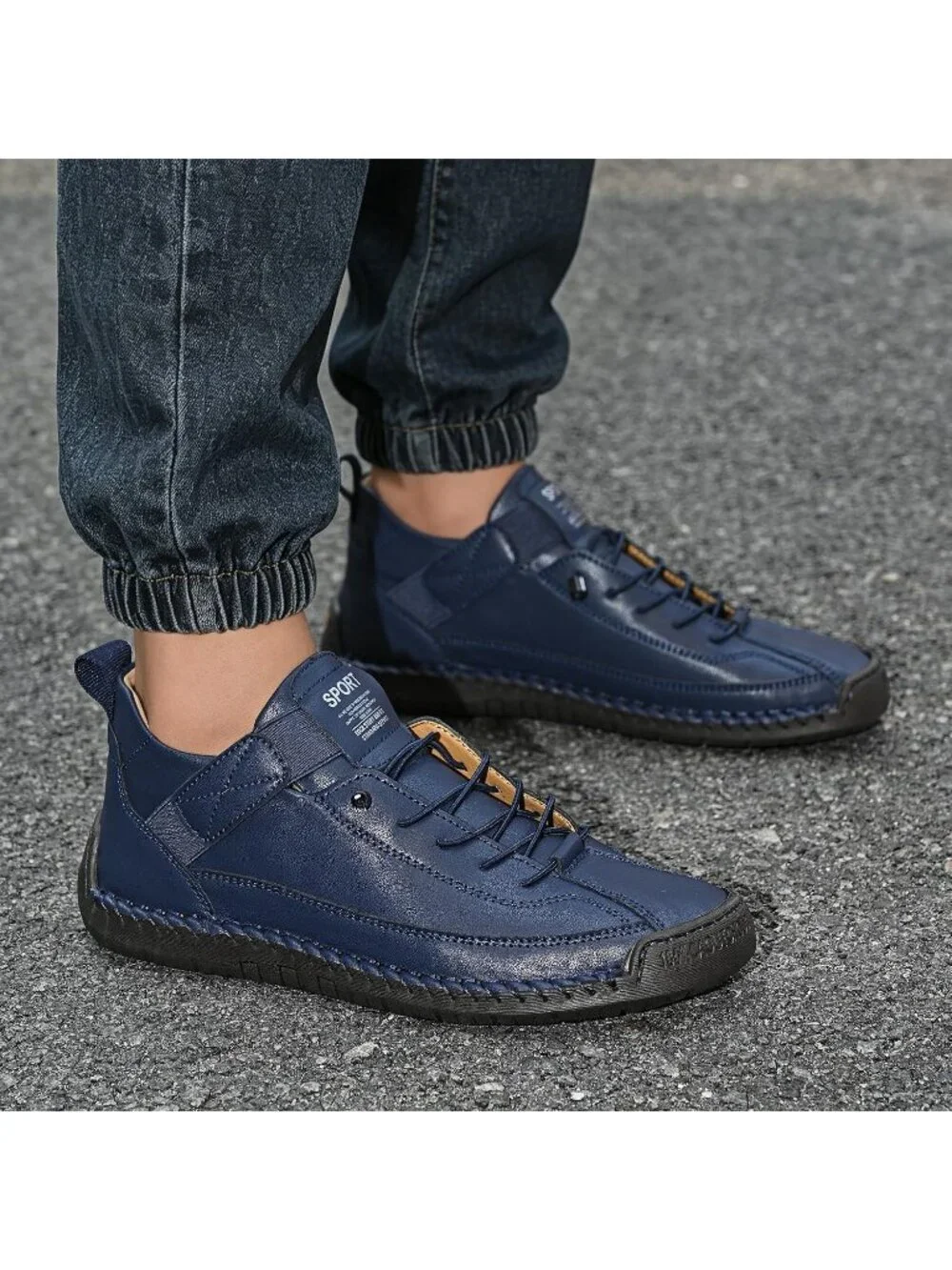 Women's Dark Blue Breathable Loafers Mid top Walking Flats Ankle Chukka Boots